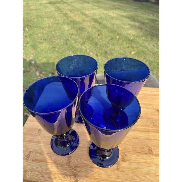 Vintage Libbey Glass Cobalt Ice Tea Glasses Chalices 14 oz. 7" tall~set Of 4 - Picture 6 of 7